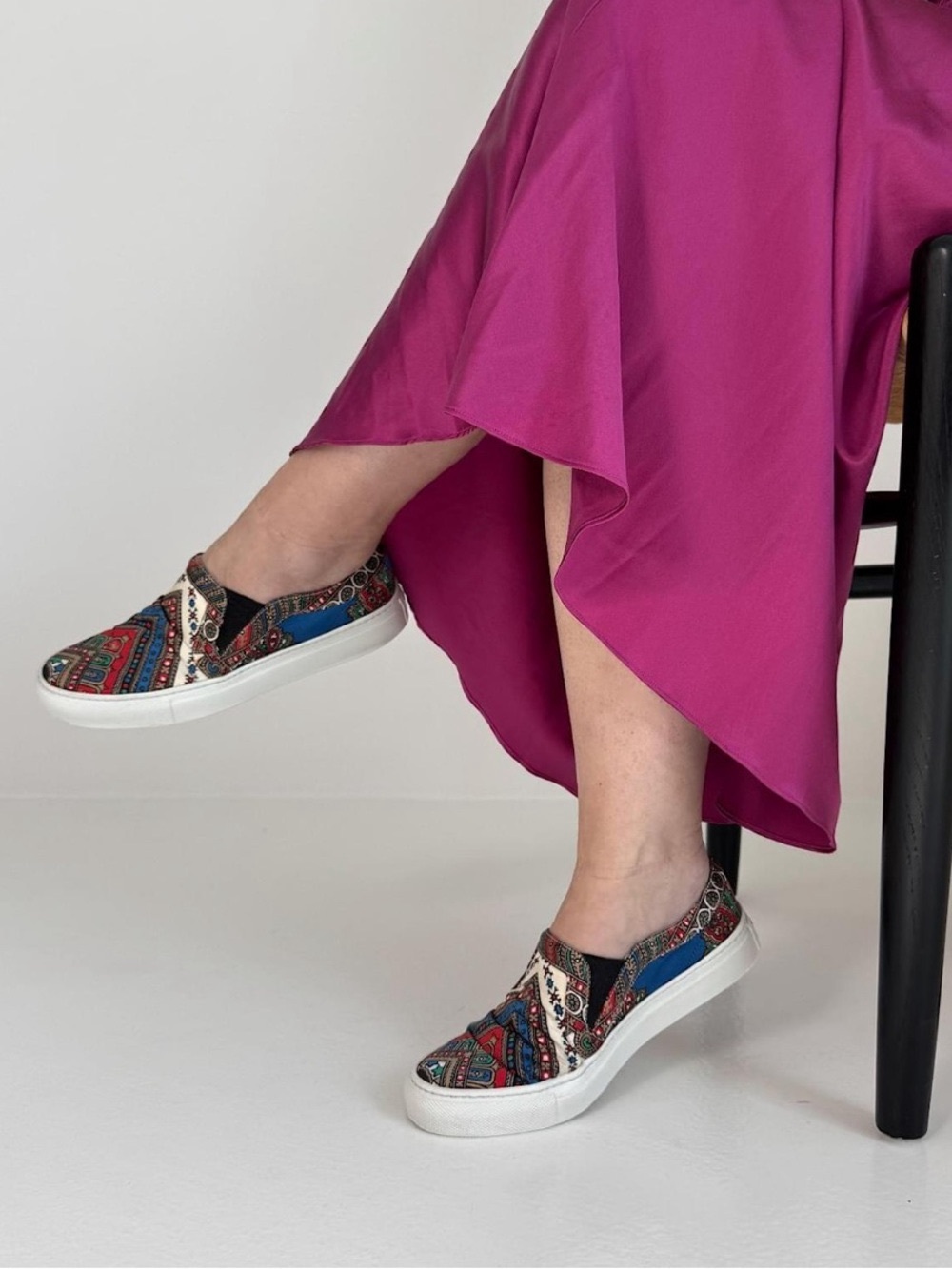 GIVENCHY Silk Tapestry Paisley Printed Slip On Sneakers Multicolor Size 37 - Picture 2 of 13